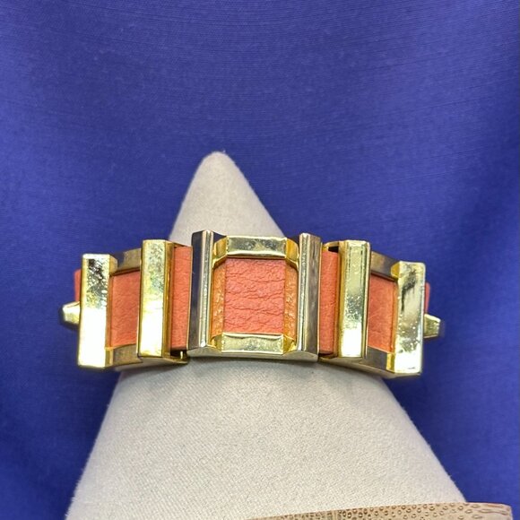 Vince Camuto “Marcel” Salmon Leather Bracelet Gold-Tone Squares Magnet Clasp. - Picture 6 of 14